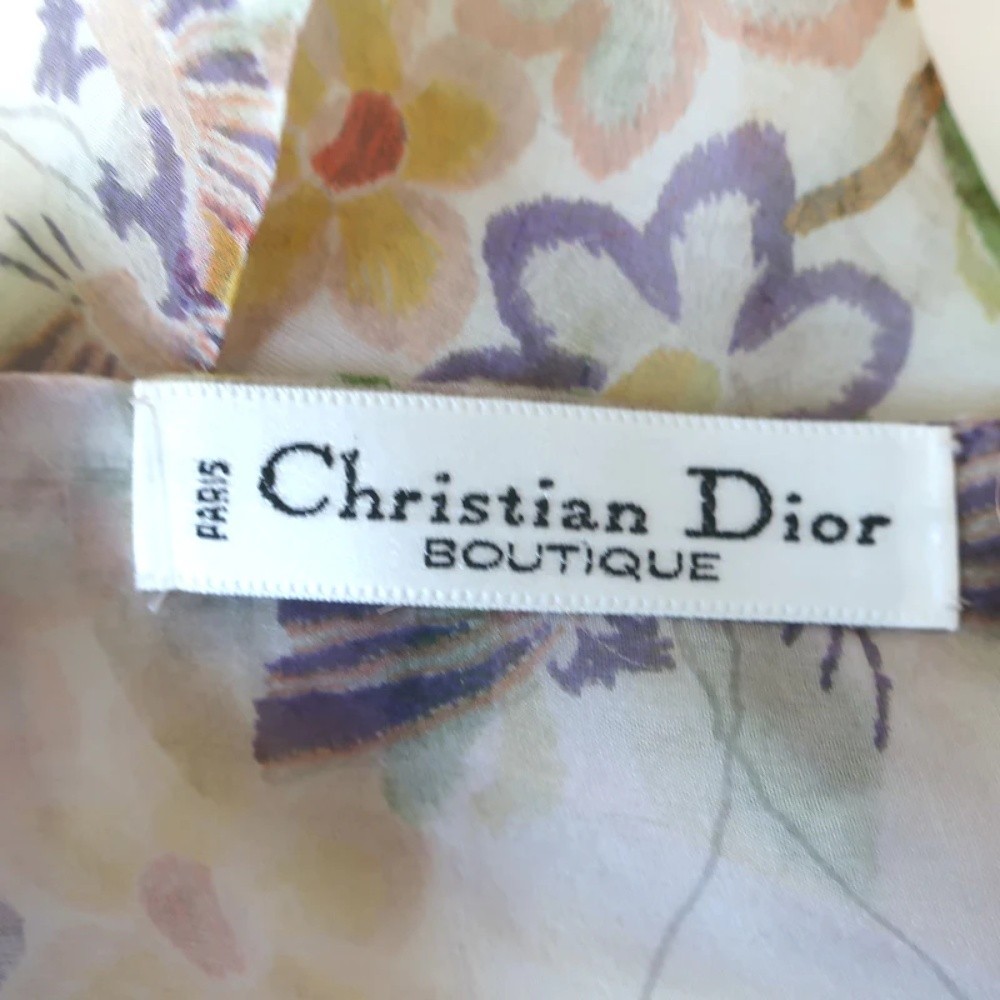 Christian Dior Skinny Scarf Cream Floral Print Chiffon Neck Tie - Picture 4 of 4